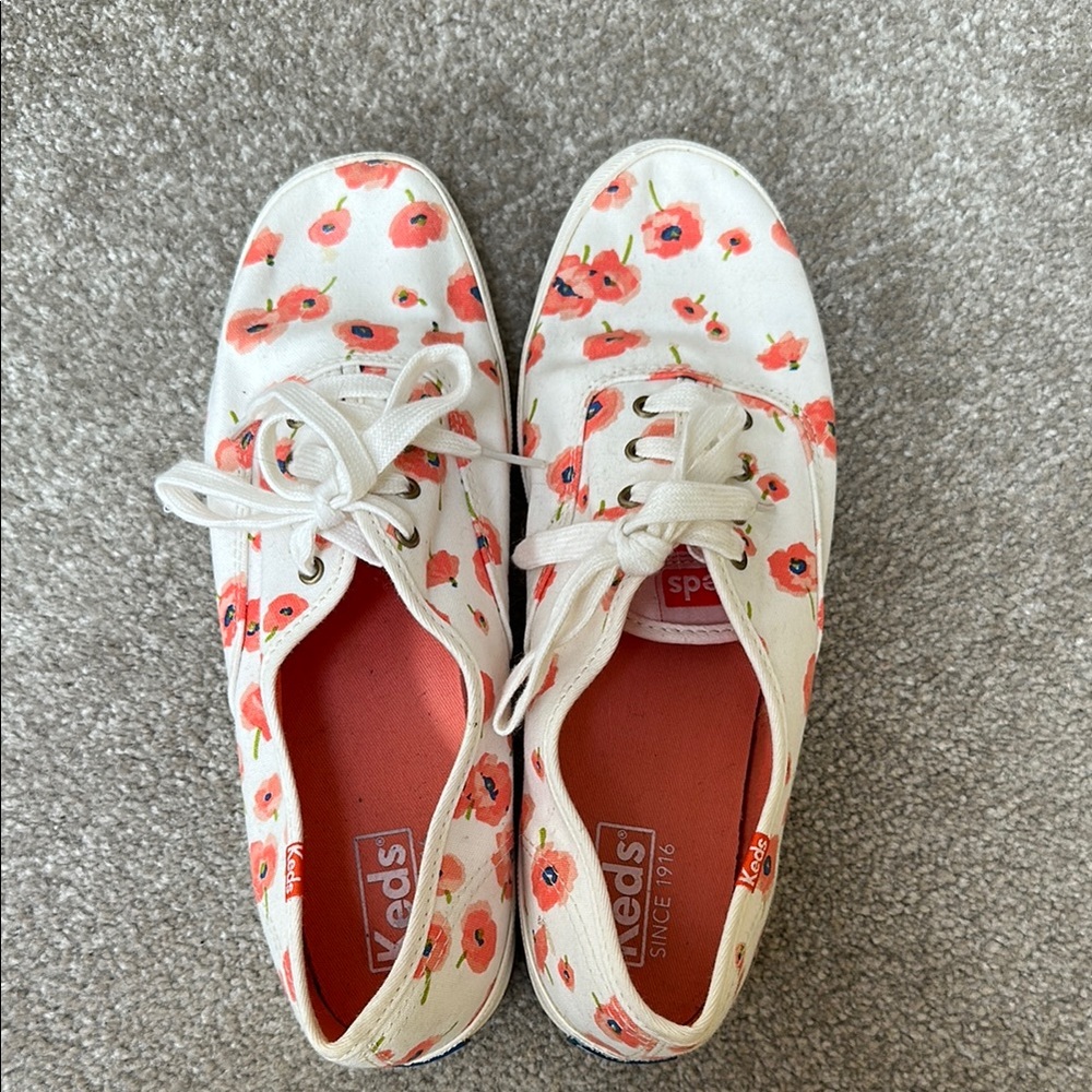 Keds Women's Floral Canvas Sneakers - White and Red 9